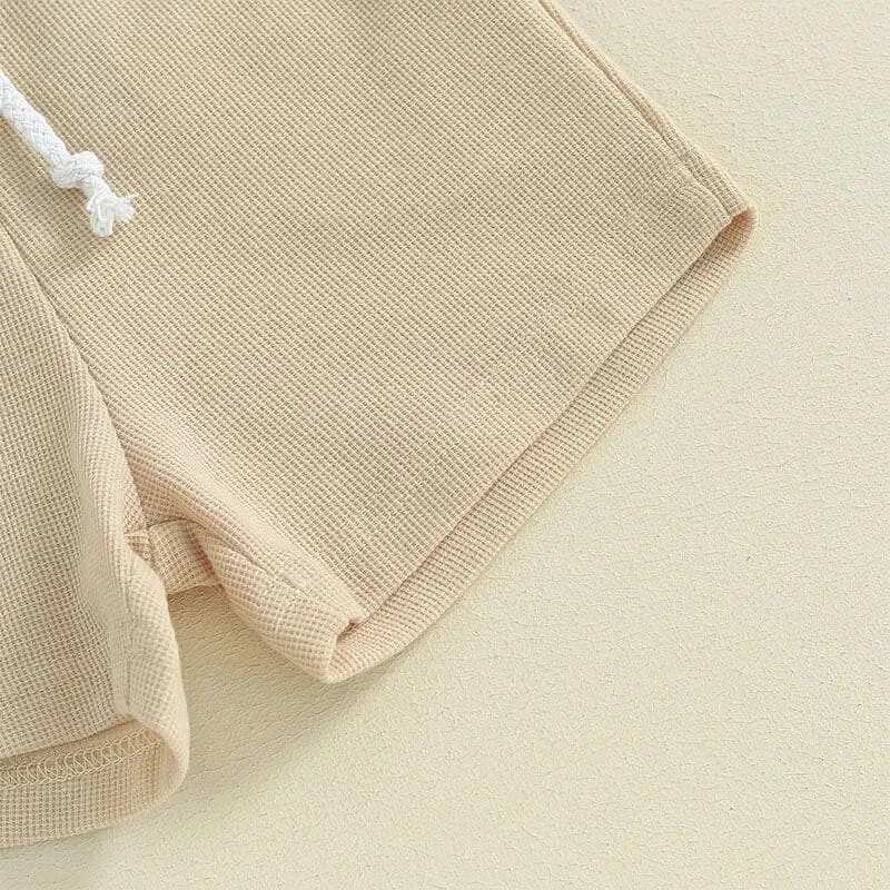 Short Sleeve Beige Checkered Baby Set