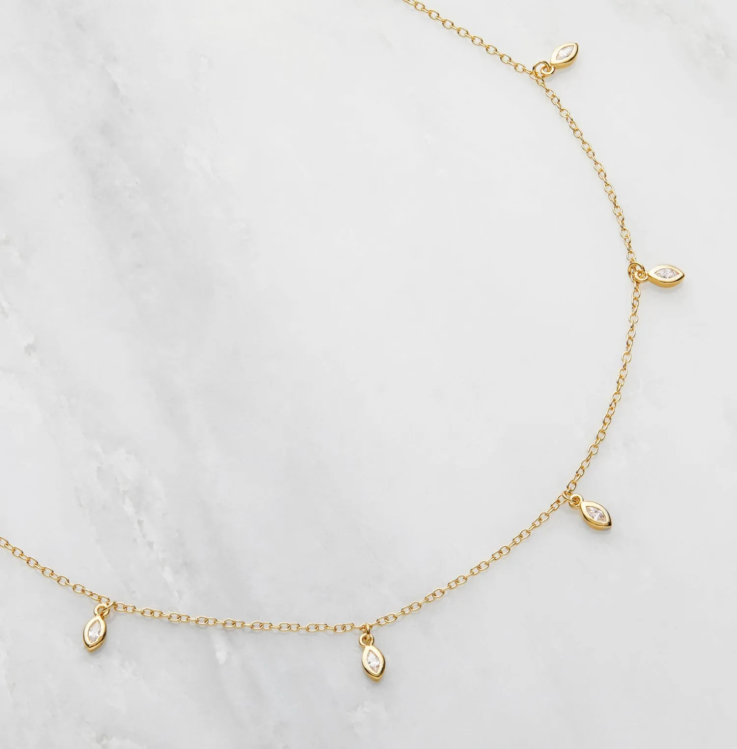 Silver Diamond Style Marquise Drop Necklace