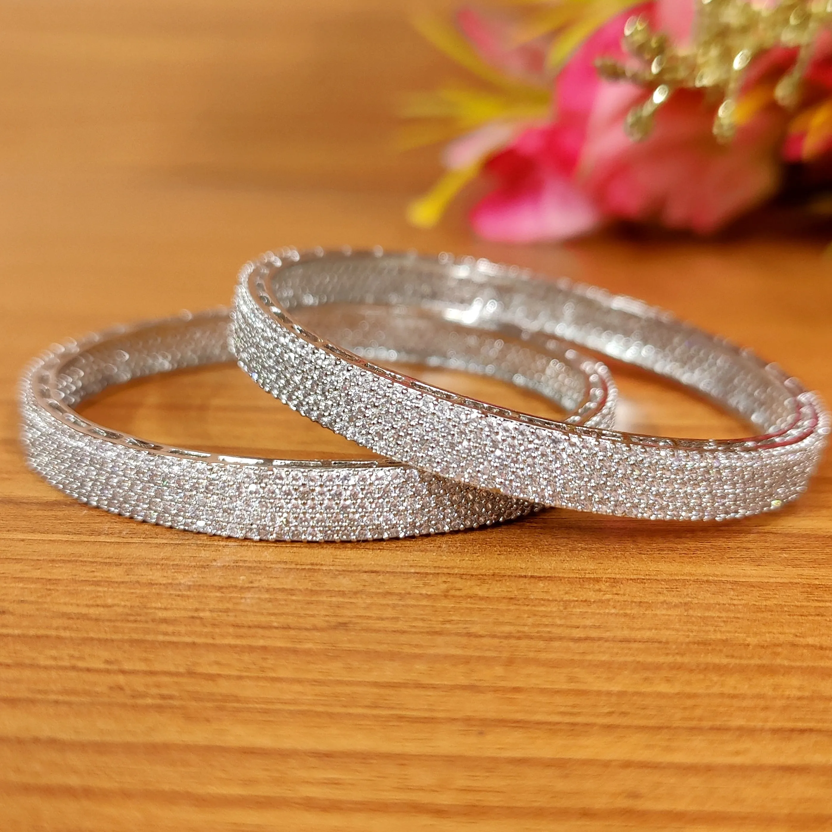 SILVER PLATED MICRO SETTING FINE CZ BANGLES