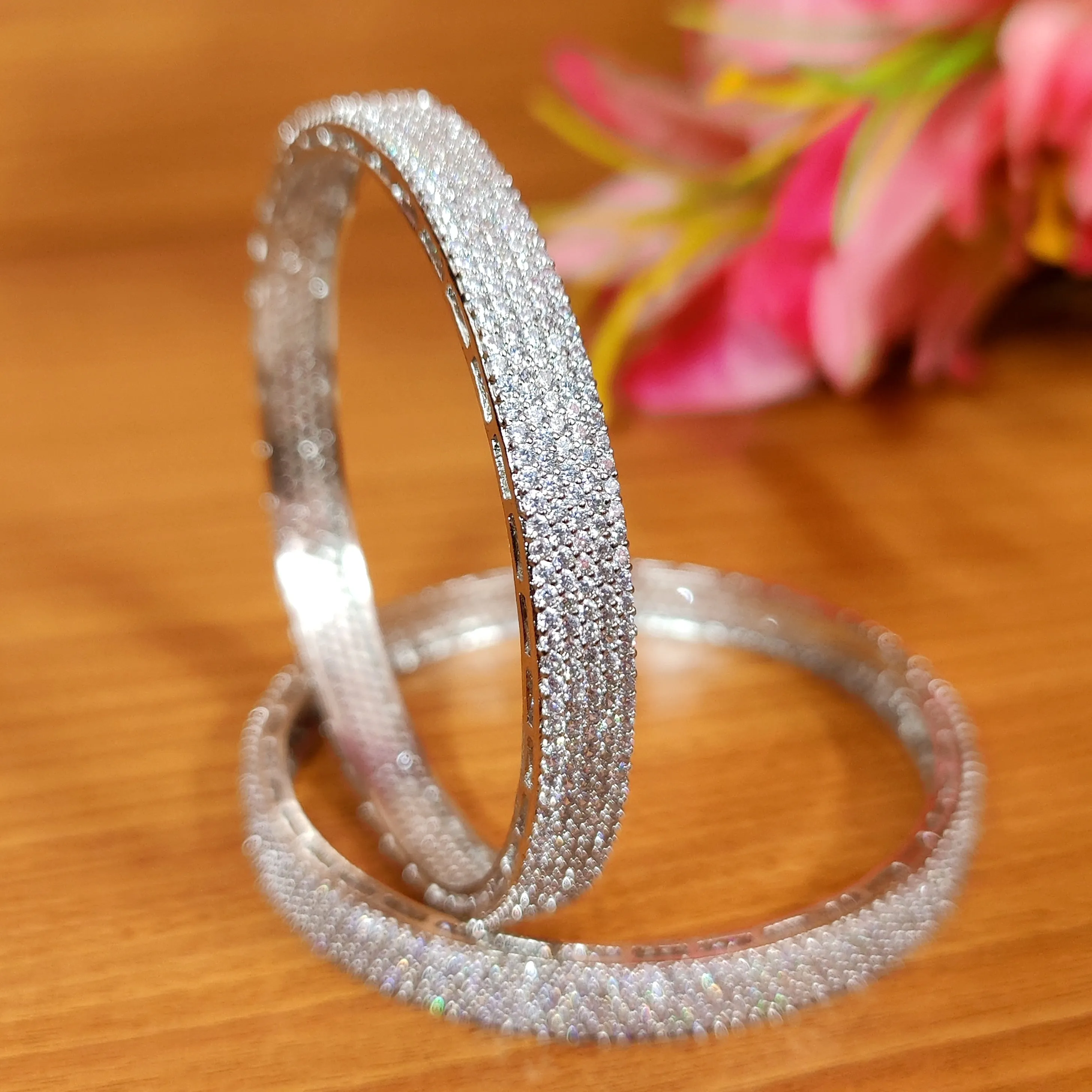 SILVER PLATED MICRO SETTING FINE CZ BANGLES
