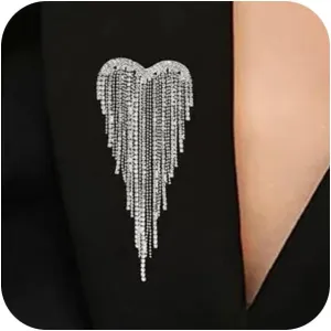 Silver Rhinestone Heart Brooch Pin for Women Sparkly Crystal Tassel Brooches Love Shaped Large Statement Lapel Pins Shiny Gold Graduation Jewelry
