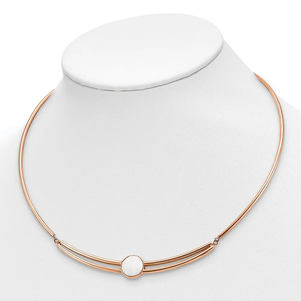Stainless Steel Polished Rose IP-plated with Crystal w/1in ext 15in Choker