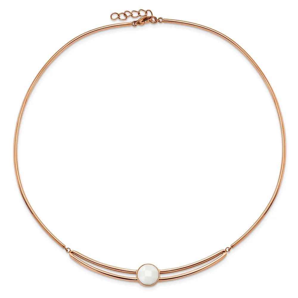 Stainless Steel Polished Rose IP-plated with Crystal w/1in ext 15in Choker