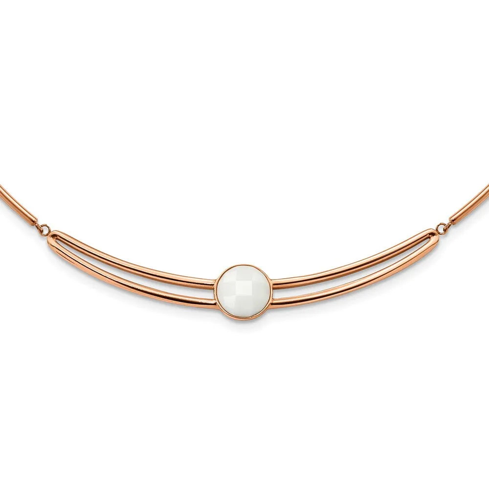 Stainless Steel Polished Rose IP-plated with Crystal w/1in ext 15in Choker