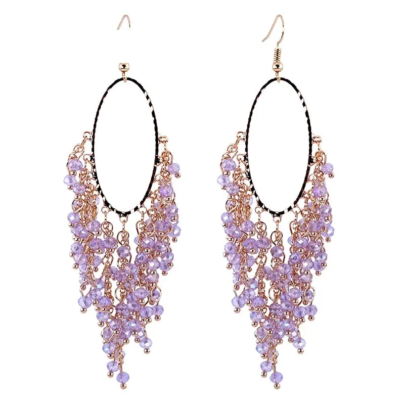 Statement Drop Crystals Handwork Dangle Drop Long Earrings