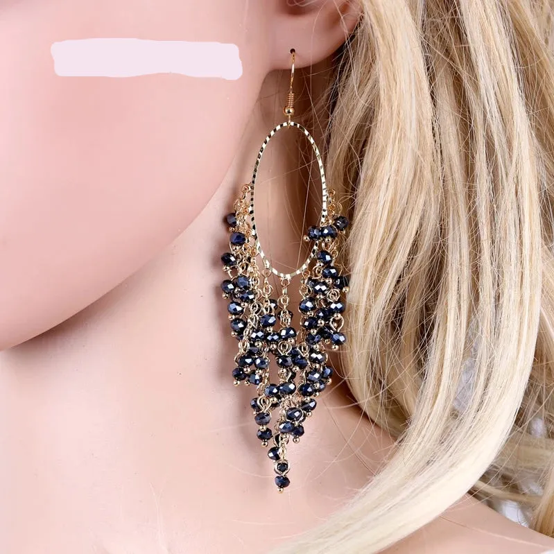 Statement Drop Crystals Handwork Dangle Drop Long Earrings