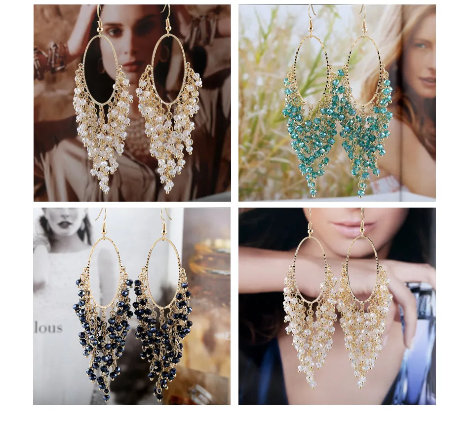 Statement Drop Crystals Handwork Dangle Drop Long Earrings