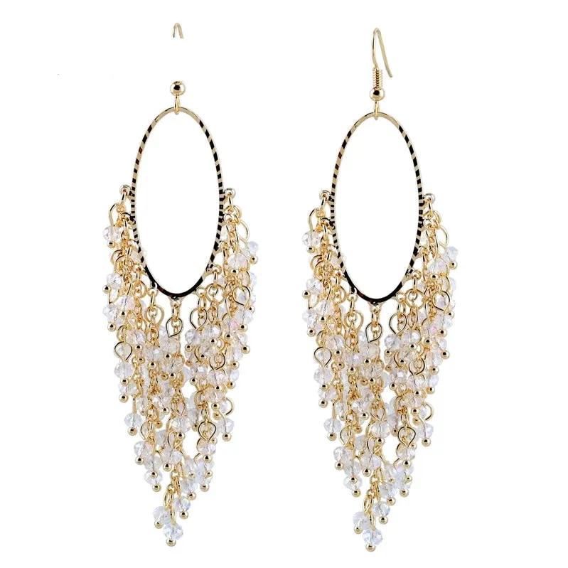 Statement Drop Crystals Handwork Dangle Drop Long Earrings