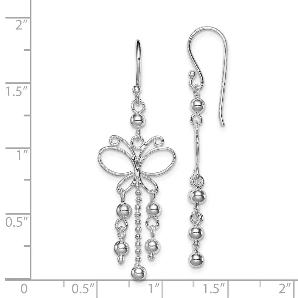 Sterling Silver 44X14MM Drop & Dangle Butterfly Earrings