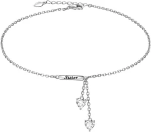 Sterling Silver Anklets Dainty Boho Beach Cute Foot Ankle Bracelet Adjustable Bead Heart Anklet for Women Girlfriend