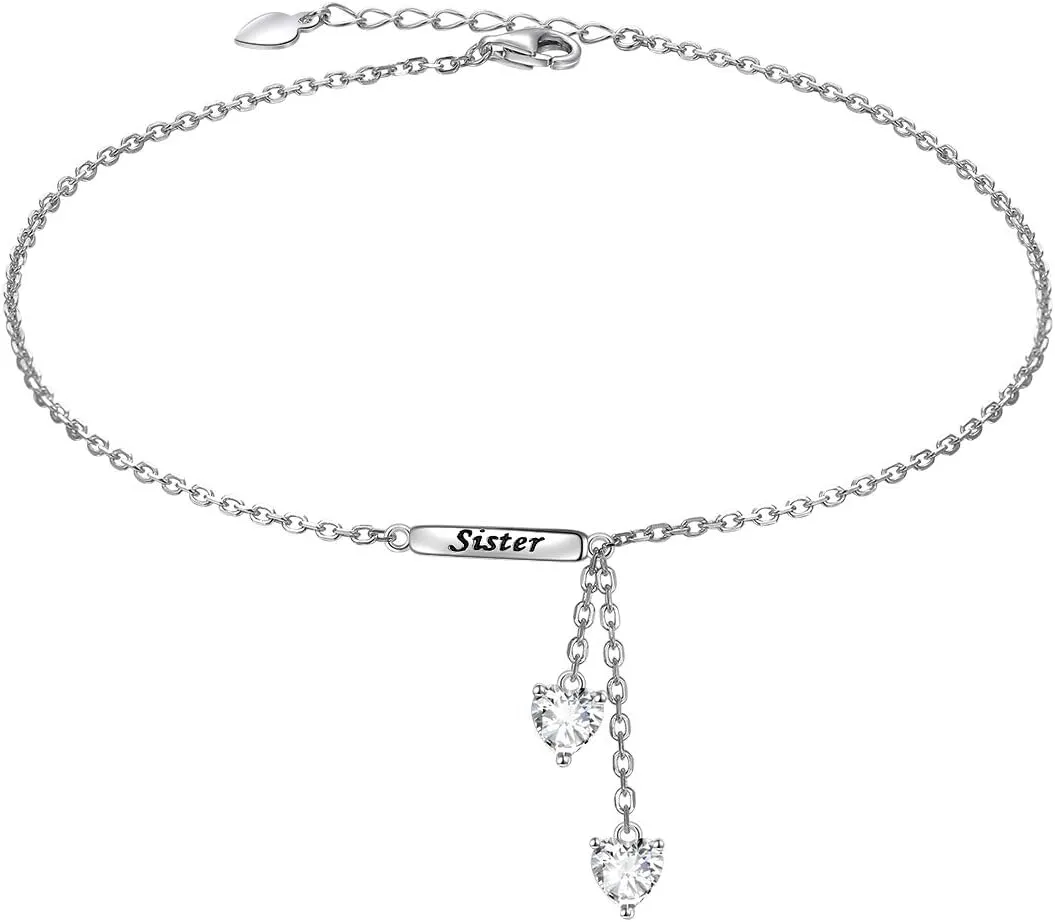 Sterling Silver Anklets Dainty Boho Beach Cute Foot Ankle Bracelet Adjustable Bead Heart Anklet for Women Girlfriend
