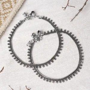 Teejh Spoorthi Silver Oxidised Ghungroo Anklet