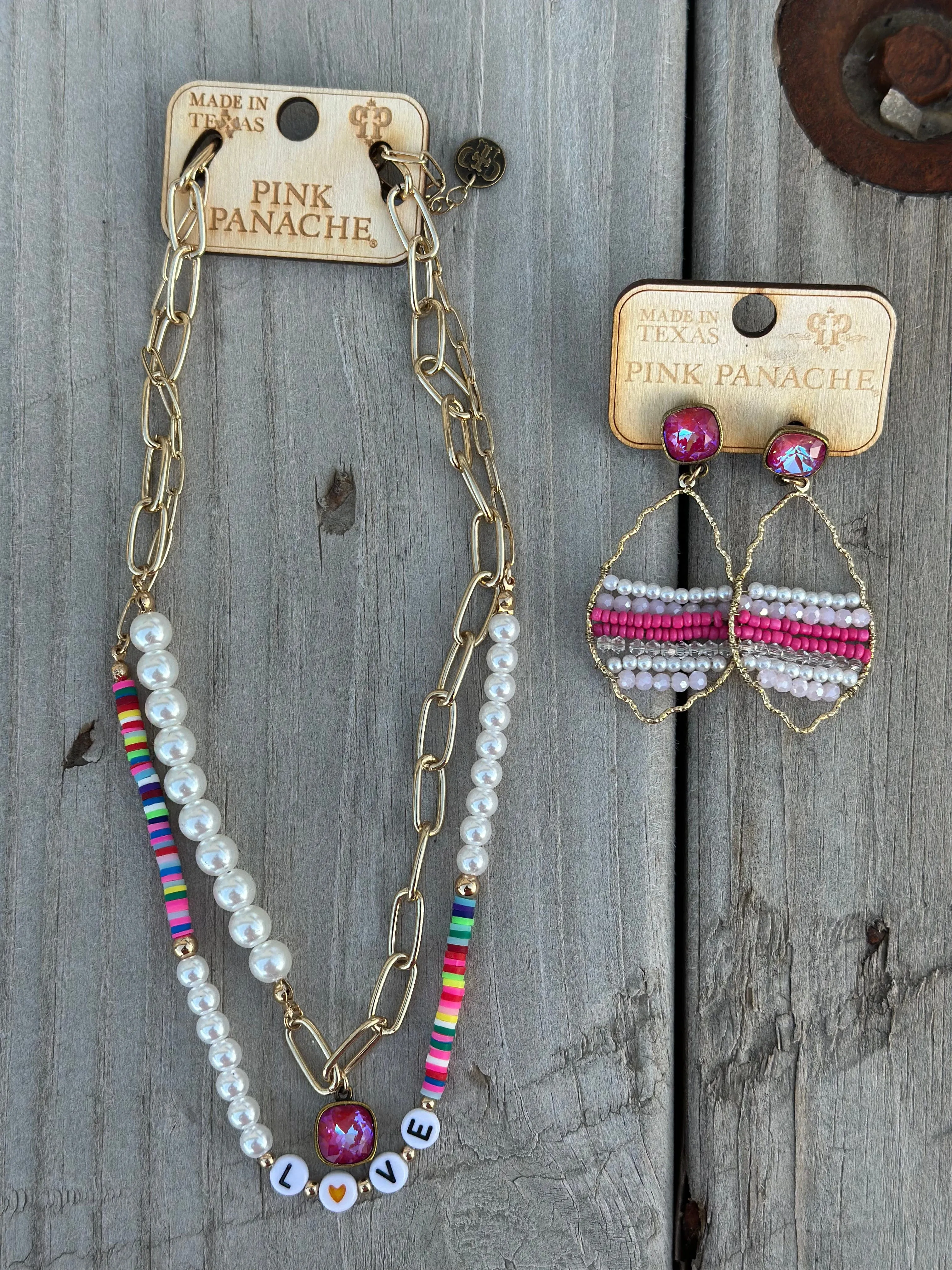 The Pink Panache Pretty In Pink Love Necklace & Earring Set