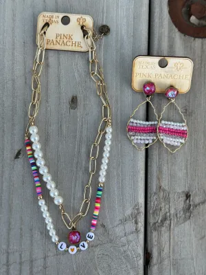 The Pink Panache Pretty In Pink Love Necklace & Earring Set