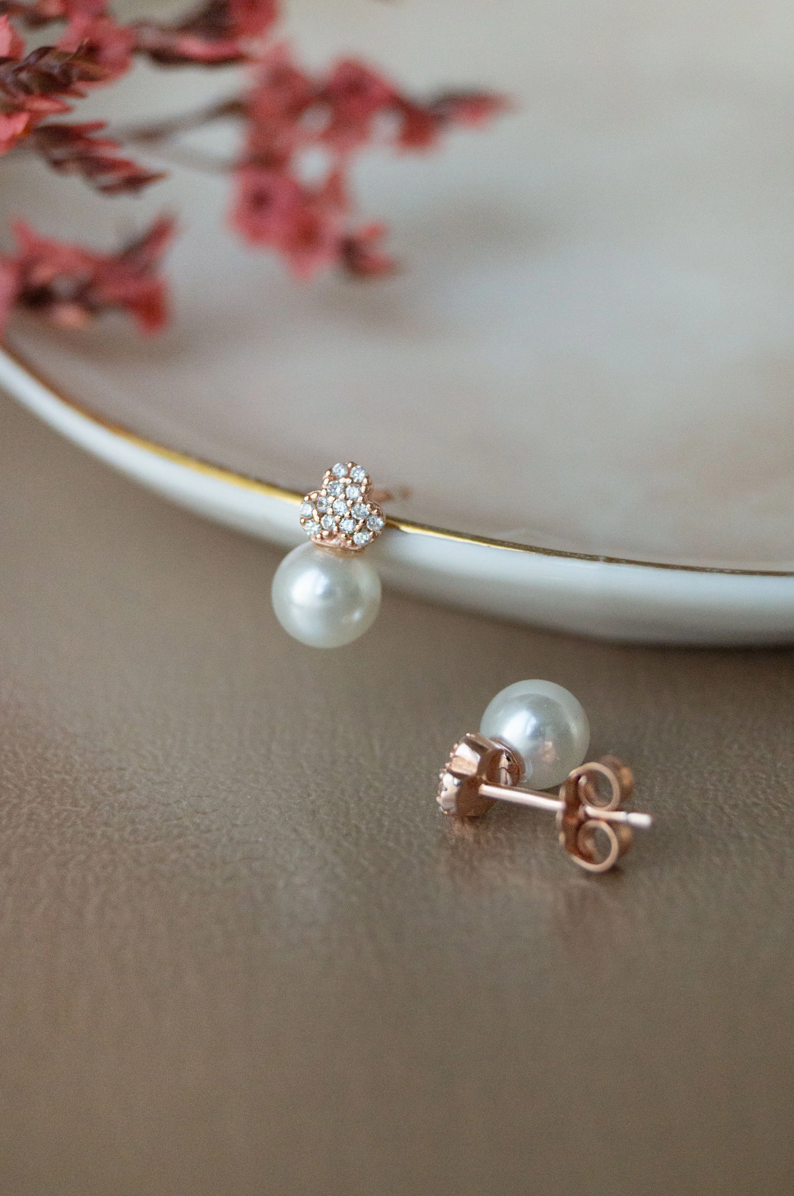 Tiny Pearly Crown Rose Gold Plated Sterling Silver Stud Earrings