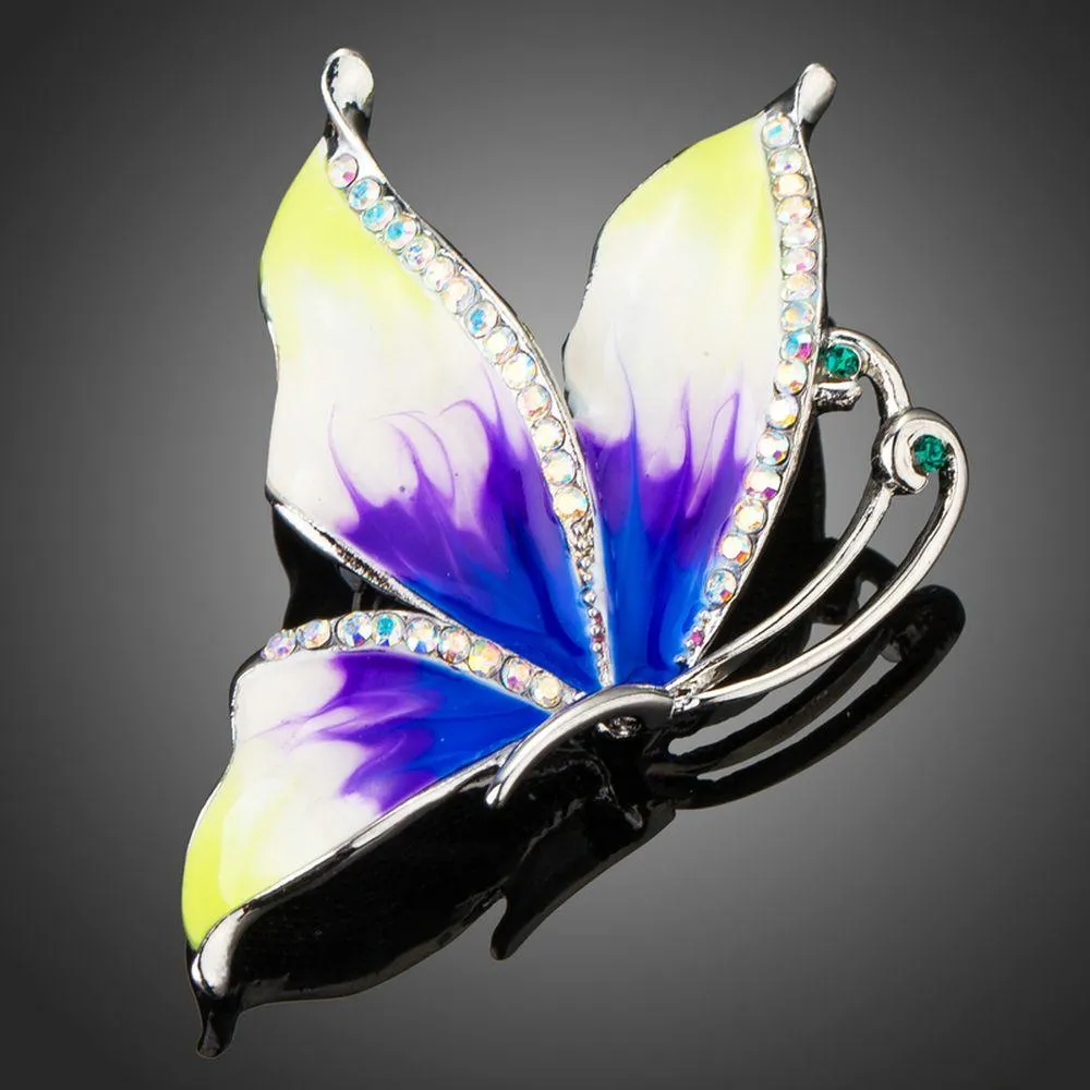 Tiny Rhinestone Paved Artistic White Gold Color Leaf Brooch