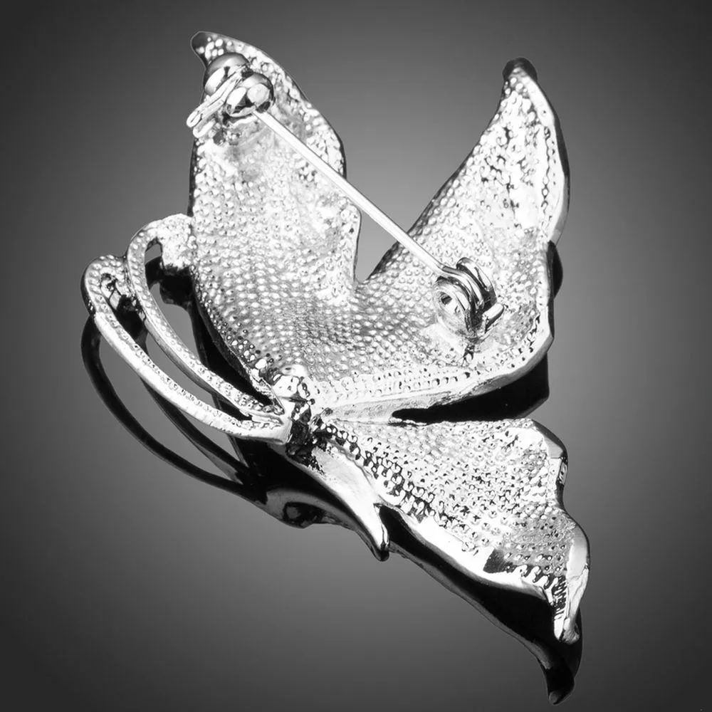 Tiny Rhinestone Paved Artistic White Gold Color Leaf Brooch