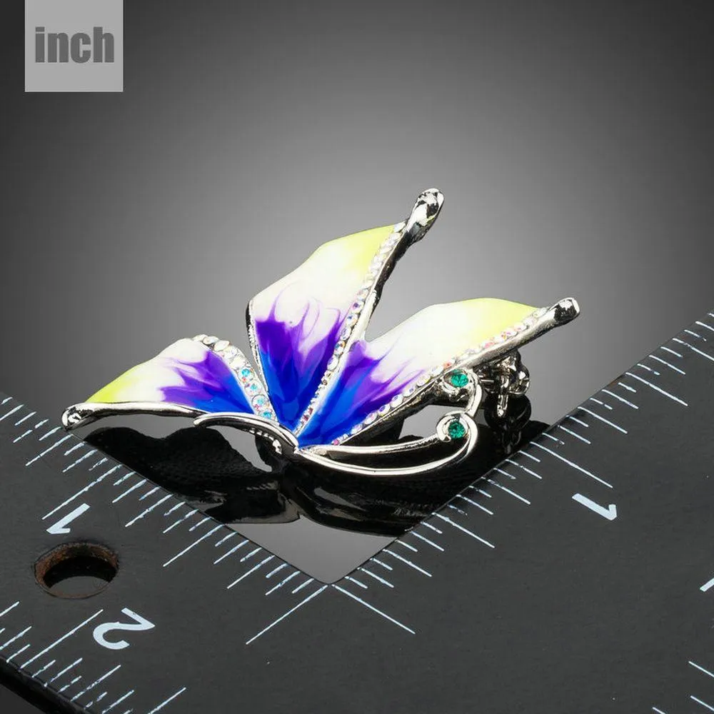 Tiny Rhinestone Paved Artistic White Gold Color Leaf Brooch