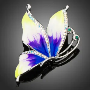 Tiny Rhinestone Paved Artistic White Gold Color Leaf Brooch