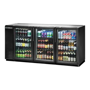 True TBB-24GAL-72G-HC-LD 71 7/8" TBB/TDD Series Stainless Steel Bar Refrigerator 3 Swinging Glass Doors, Black, 115v/1ph