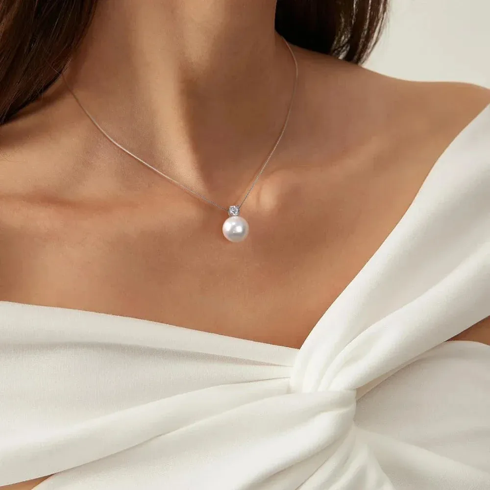 Trumium 10/12mm 925 Sterling Silver Pearl Pendant Necklace