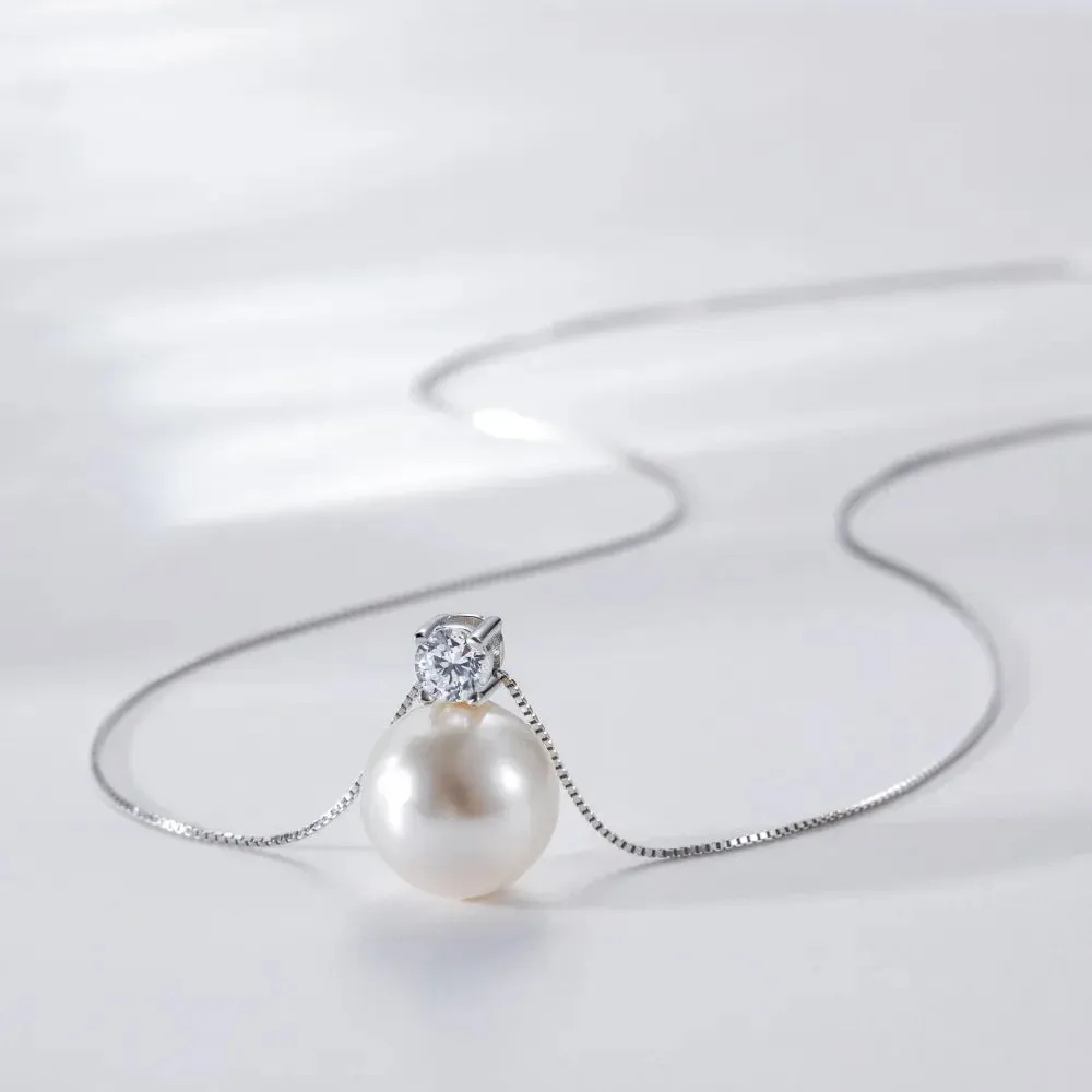 Trumium 10/12mm 925 Sterling Silver Pearl Pendant Necklace