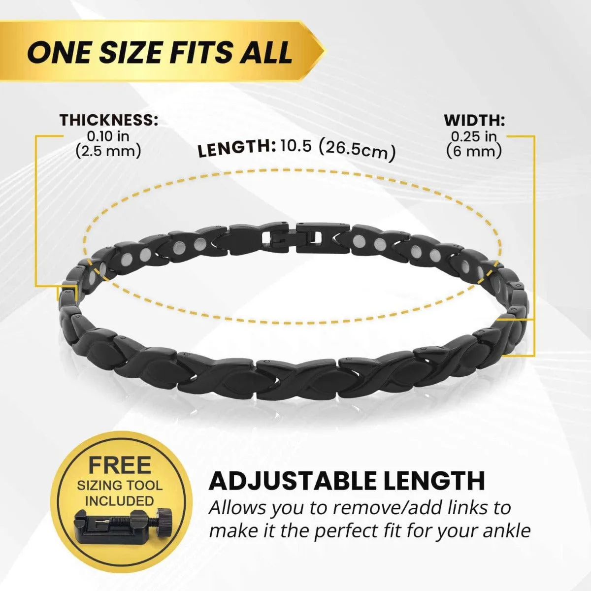 Ultra Strength Titanium Magnetic Therapy Anklet for Women (Black)