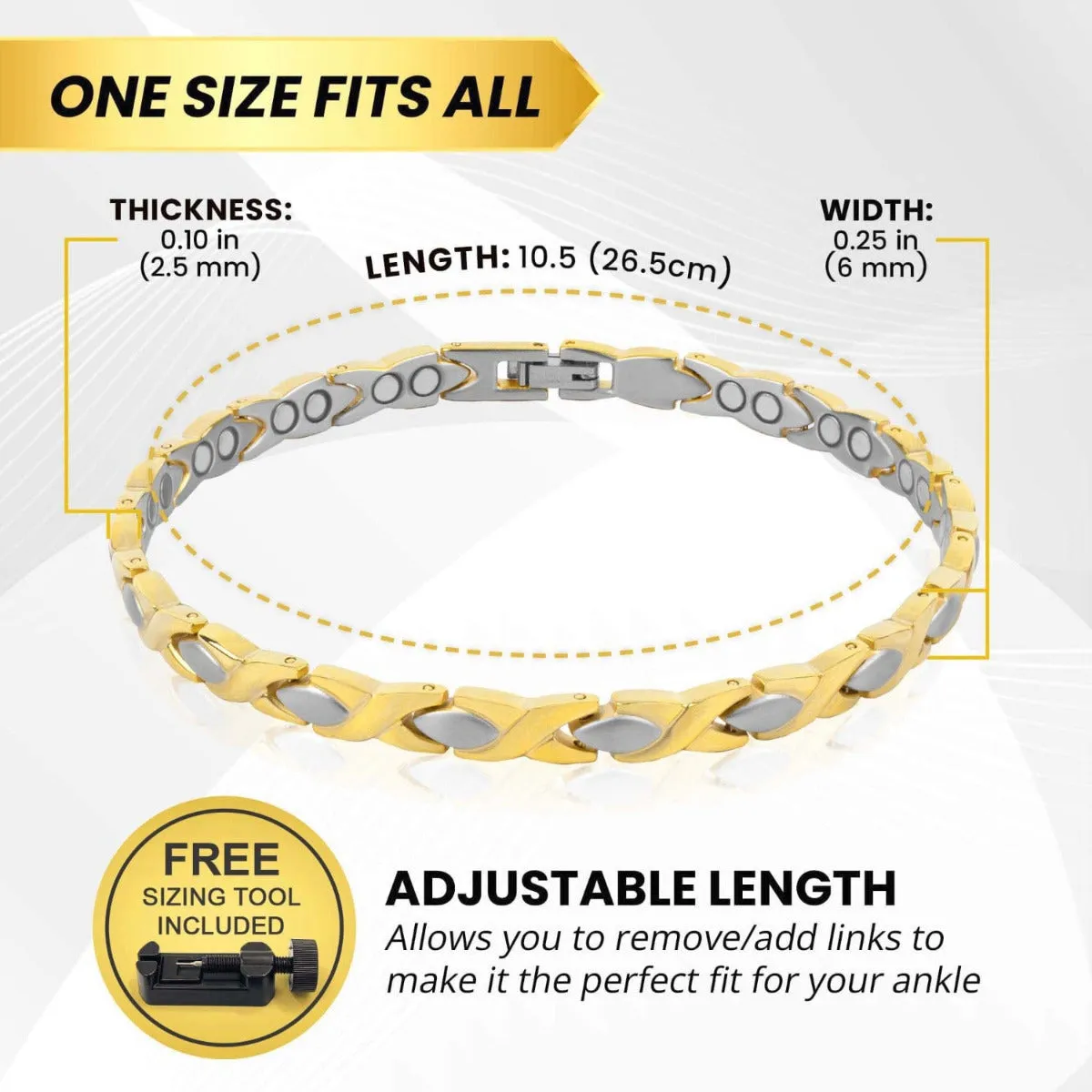 Ultra Strength Titanium Magnetic Therapy Anklet for Women (Gold & Silver)