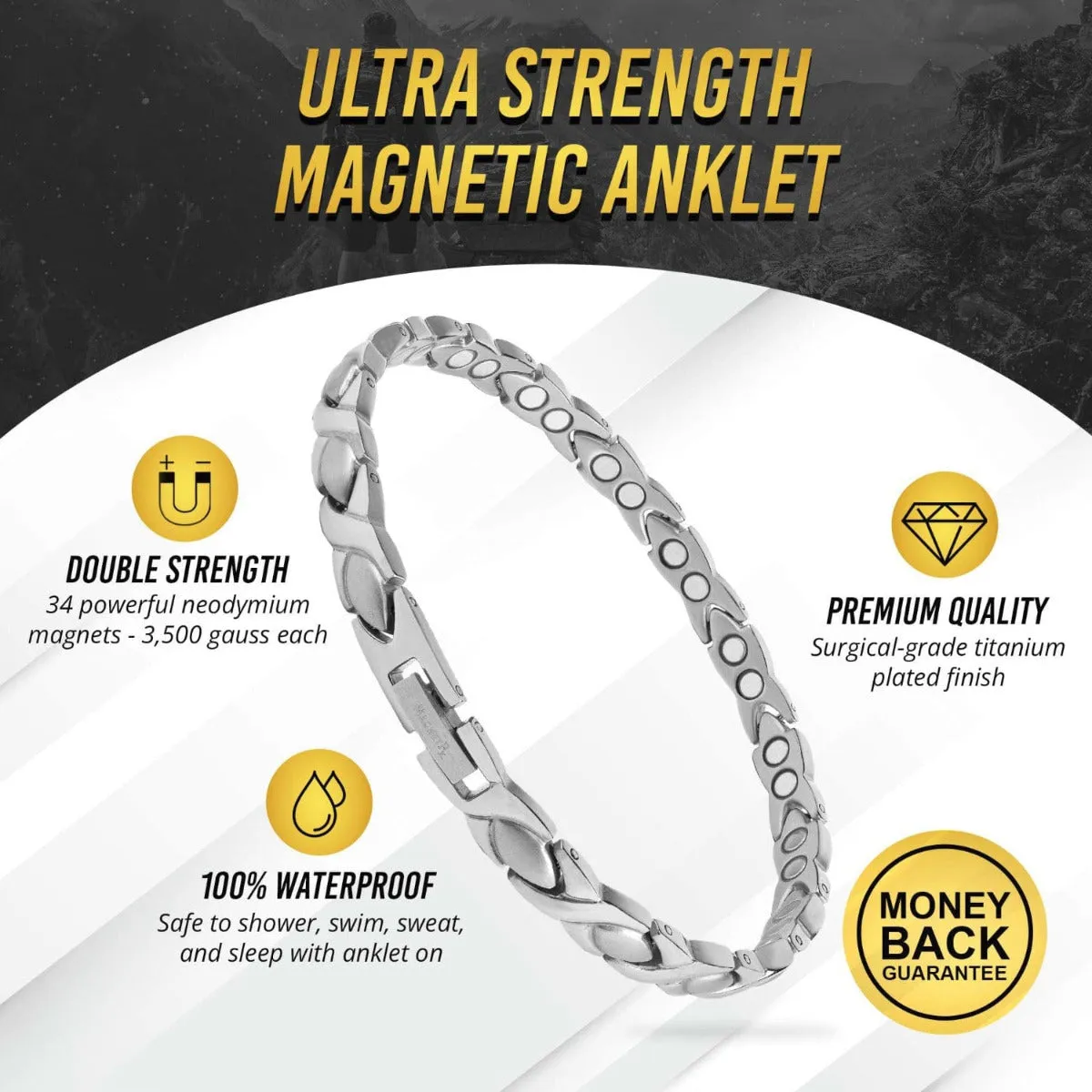Ultra Strength Titanium Magnetic Therapy Anklet for Women (Silver)