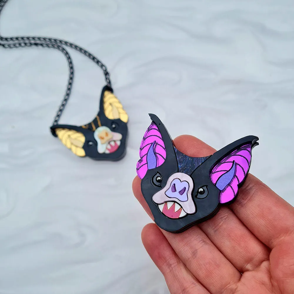 Vampire Bat Face Brooch- Two Colours by Cherryloco Jewellery