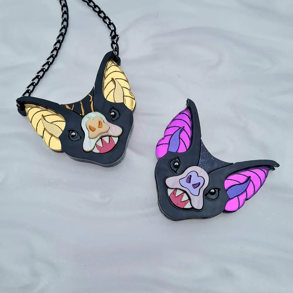 Vampire Bat Face Brooch- Two Colours by Cherryloco Jewellery