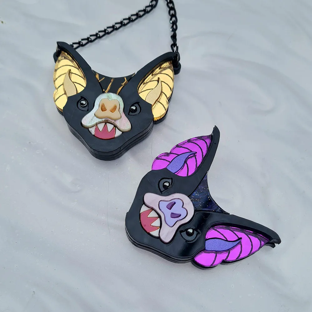 Vampire Bat Face Brooch- Two Colours by Cherryloco Jewellery