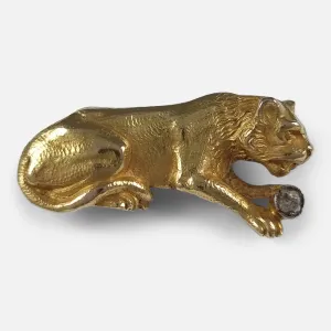 Victorian 18ct Gold Diamond Lioness Brooch