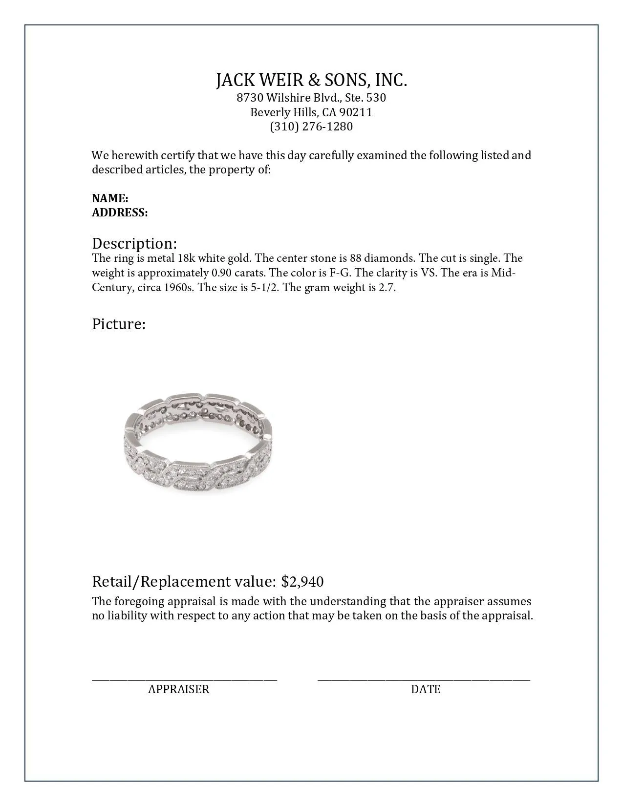 Vintage Diamond White Gold Eternity Ring