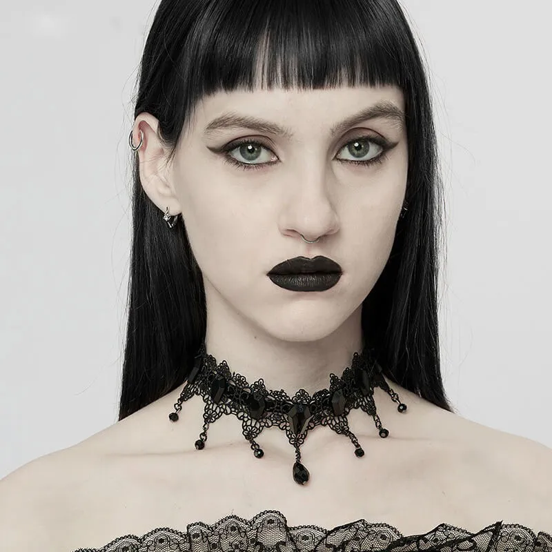 Vintage Lace Black Zircon Tassel Choker Necklace
