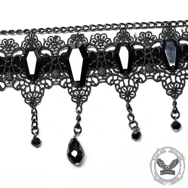Vintage Lace Black Zircon Tassel Choker Necklace