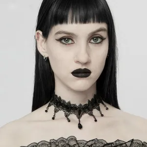 Vintage Lace Black Zircon Tassel Choker Necklace