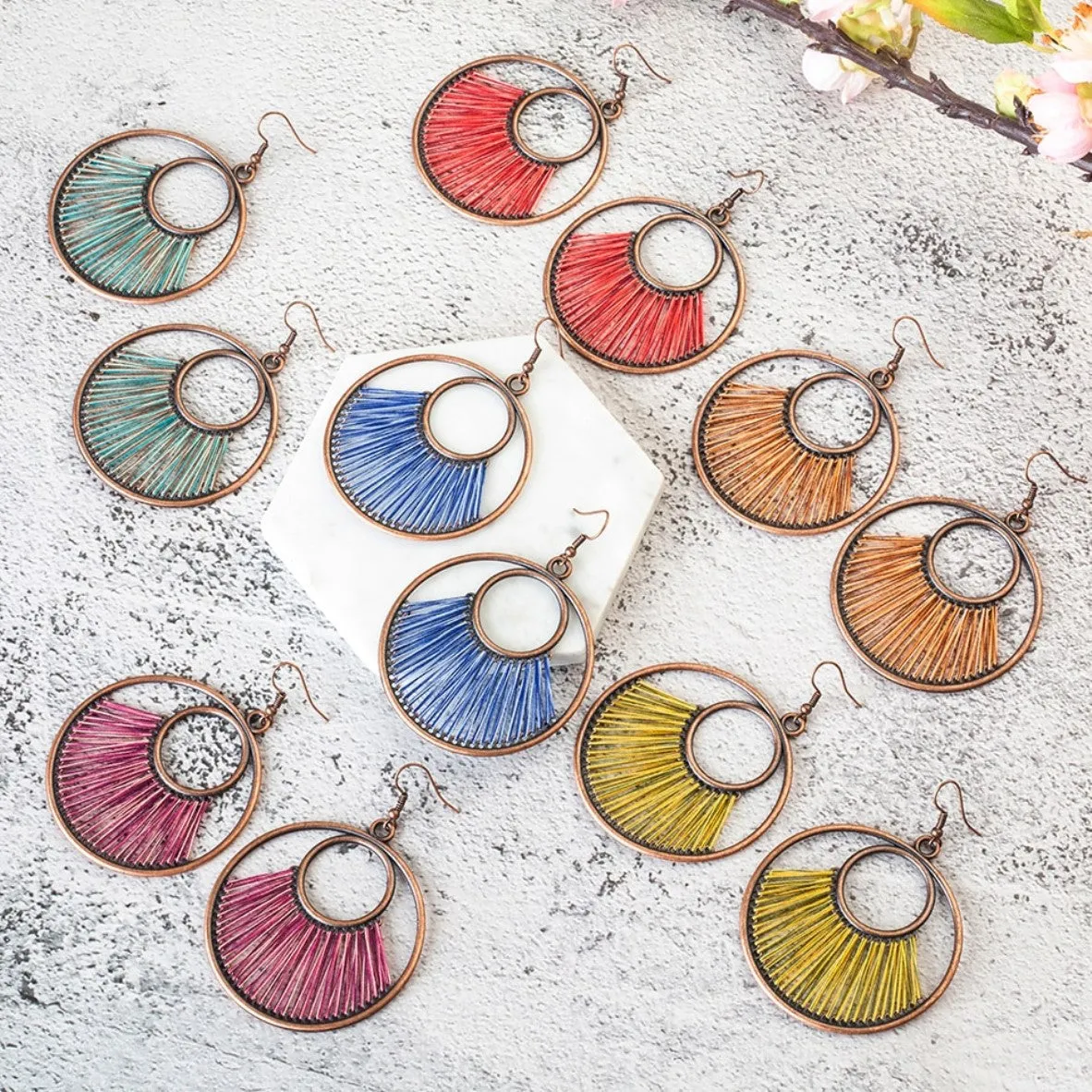 Vintage Round Dangle Boho Ethnic Drop Earrings
