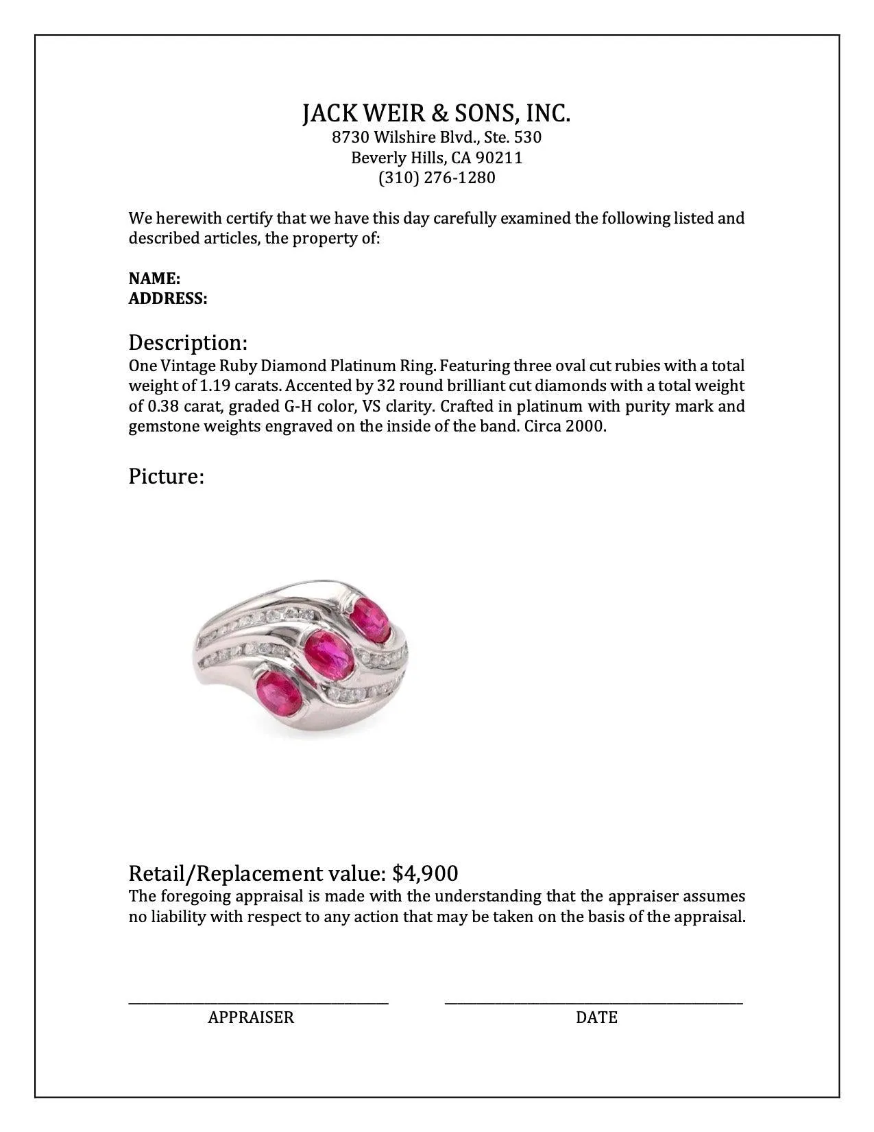Vintage Ruby Diamond Platinum Ring