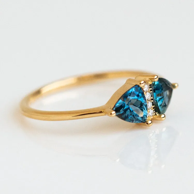 Vintage Style Engagement Ring with Teal Sapphire Trillions