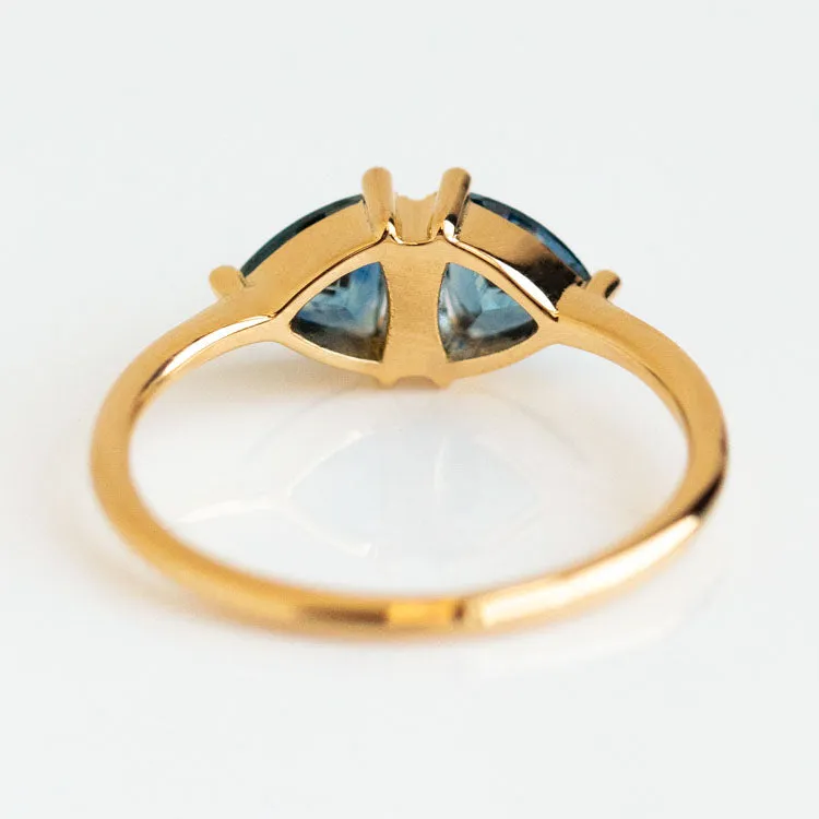 Vintage Style Engagement Ring with Teal Sapphire Trillions