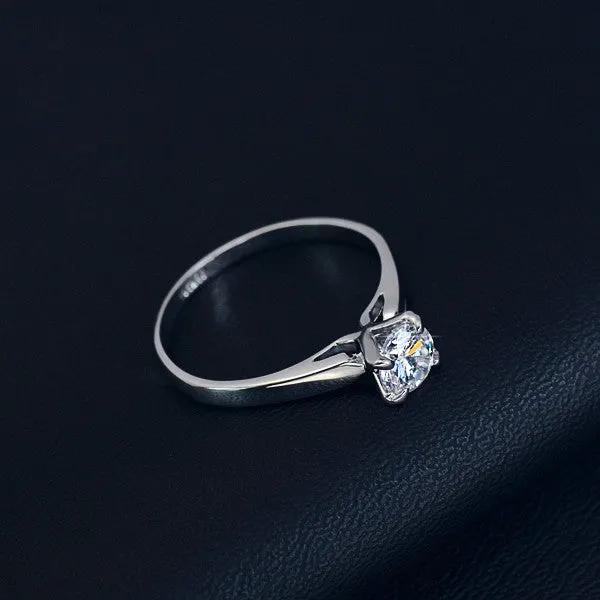 White Gold Plating Classic Uplifted 4 Prong Single Zirconia Anillos Mujer Wedding Ring for Women