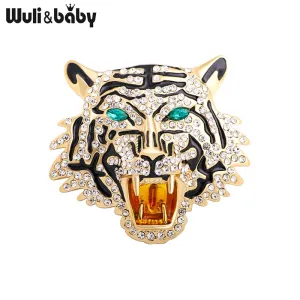 Wuli&amp;baby Rhinestone Roaring Tiger Brooches Women Men Big Tiger Head Party Casual Brooch Pins Gifts