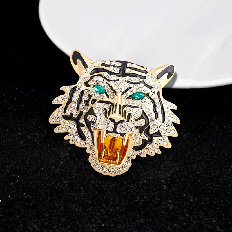 Wuli&amp;baby Rhinestone Roaring Tiger Brooches Women Men Big Tiger Head Party Casual Brooch Pins Gifts