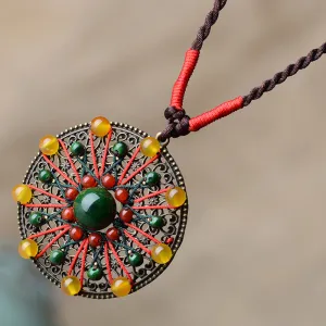 Yellow Agate Ethnic Style Sweater Chain Necklace