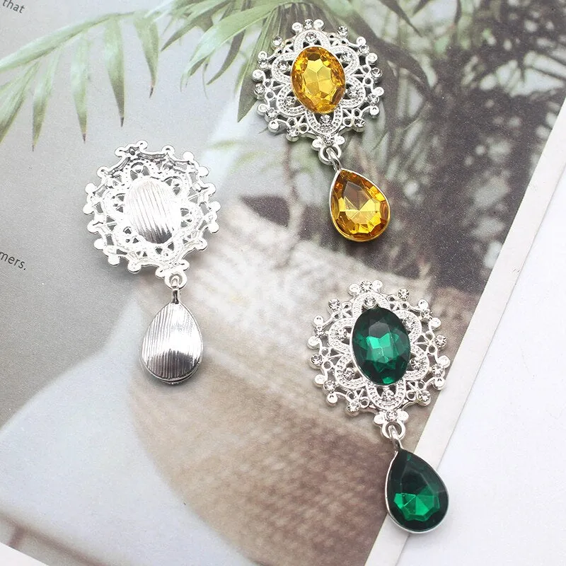 YWXINXI 10Pcs New Flatback Brooch Pendant 25*45mm Beautiful Alloy crystal Diy Jewelry Accessories craft production wholesale