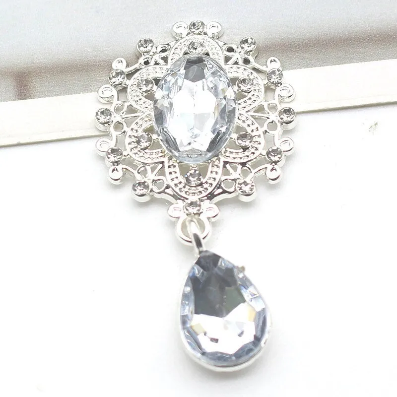 YWXINXI 10Pcs New Flatback Brooch Pendant 25*45mm Beautiful Alloy crystal Diy Jewelry Accessories craft production wholesale