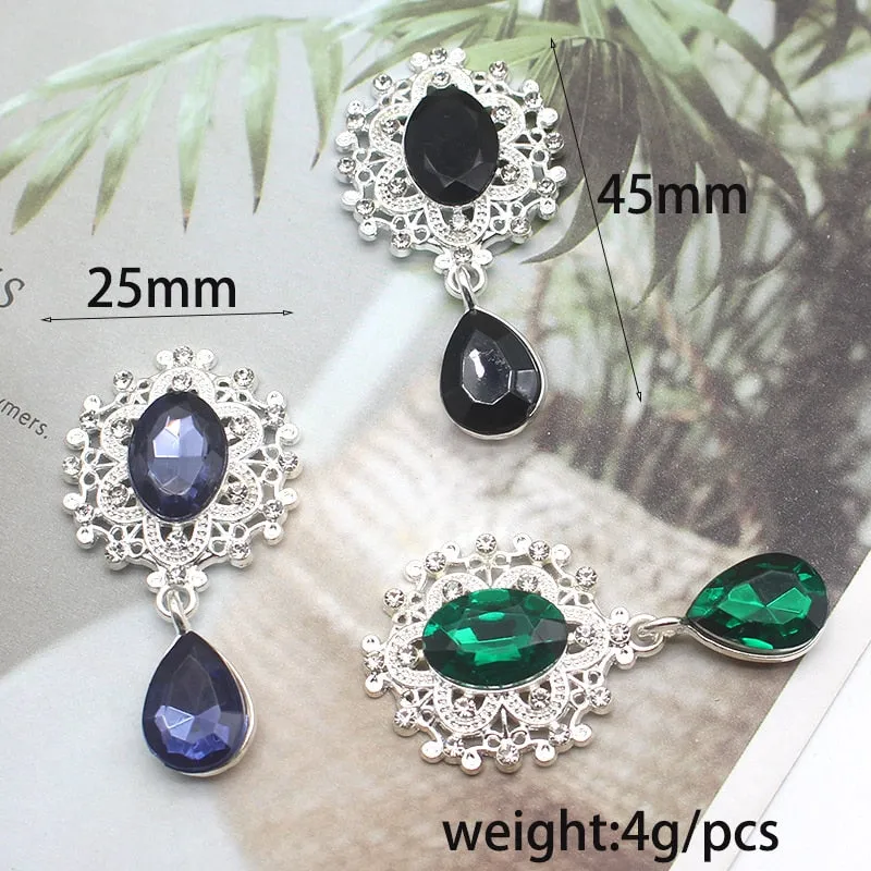 YWXINXI 10Pcs New Flatback Brooch Pendant 25*45mm Beautiful Alloy crystal Diy Jewelry Accessories craft production wholesale