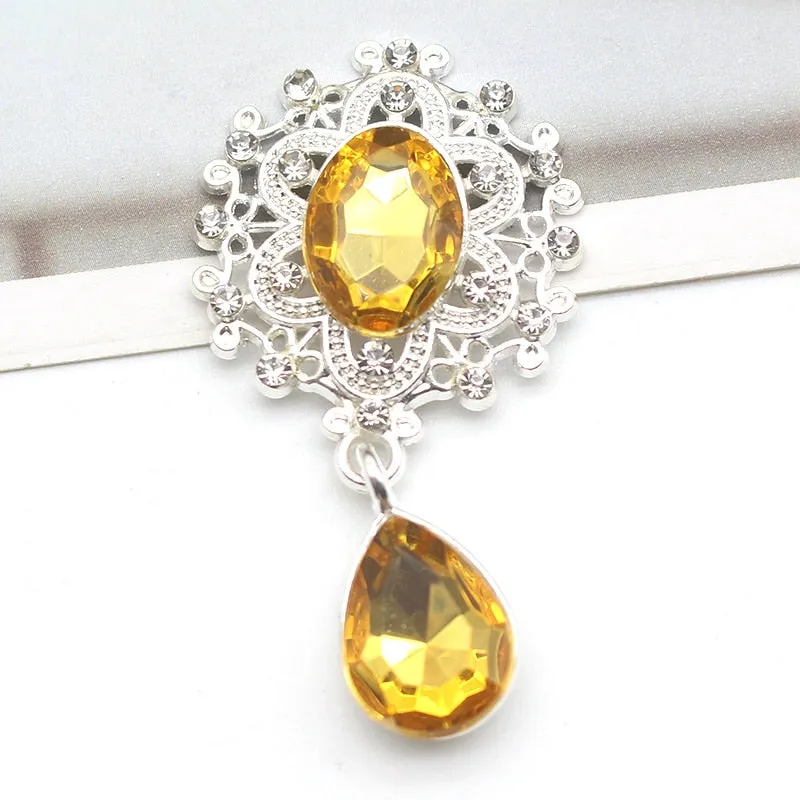 YWXINXI 10Pcs New Flatback Brooch Pendant 25*45mm Beautiful Alloy crystal Diy Jewelry Accessories craft production wholesale